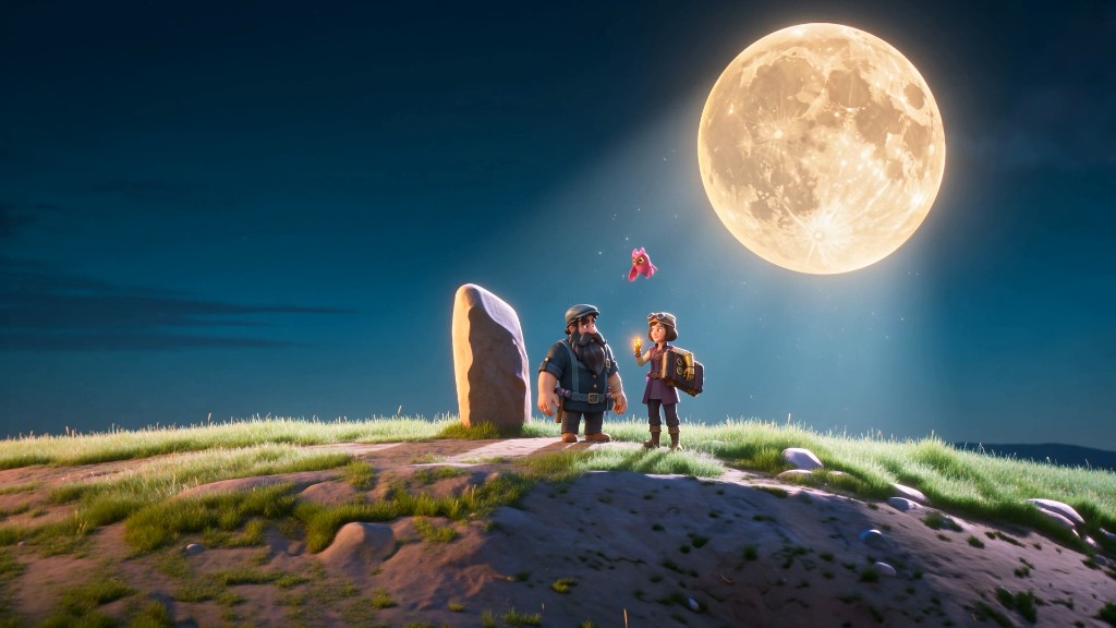 Key art from Magic Flow! — two travellers on a moonlit hilltop